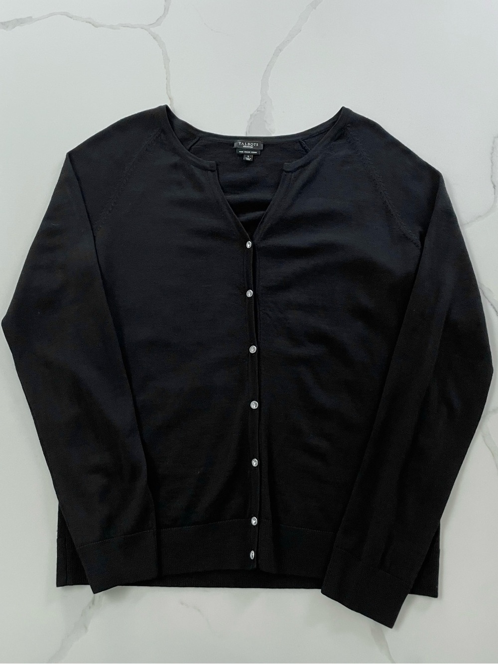 Talbots Pure Italian Merino Wool Black Cardigan, Size Large